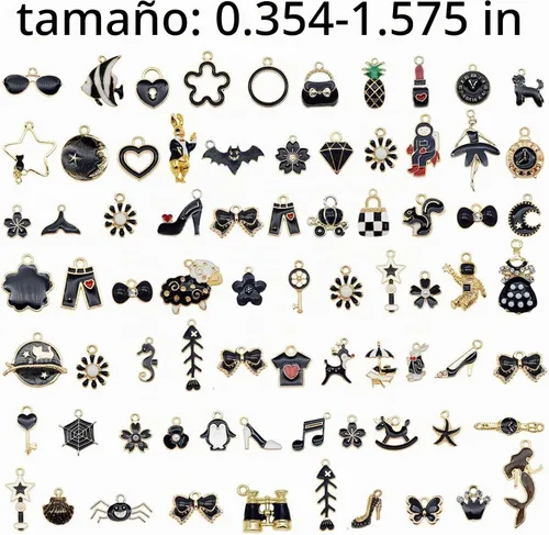Vista 2 de 30 piezas de dijes esmaltados mixtos para hacer joyas, lote a granel, collar, aretes, brazalete, accesorios de manualidades Negro