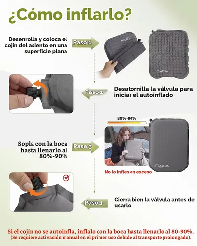 Vista 5 de ATEPA Cojín inflable para asiento 1 Pack - Gris