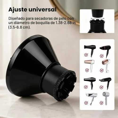 Vista 6 de Universal Hair Dryer Diffuser, Blow Dryer Nozzle Hair Dryer-Attachment for Curly-Hair and Natural Wavy-Hair, Quick Drying Travel Hair-Styling Tools