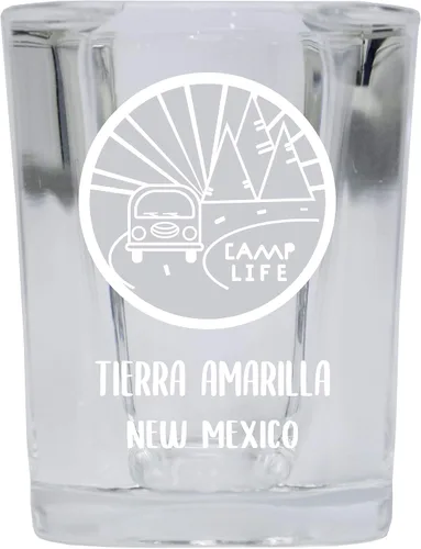 Vista 2 de Tierra Amarilla New Mexico Souvenir grabado con láser, base cuadrada, 2 onzas, vaso de chupito de licor Adventure Awaits Design