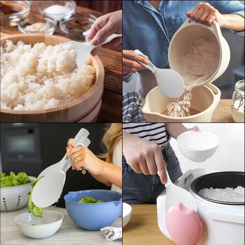 Vista 2 de 2 cucharas antiadherentes para servir arroz, pala de arroz, resistente al calor, color blanco