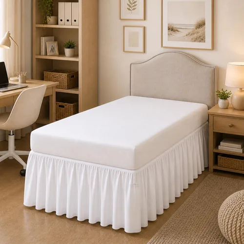 Vista 2 de Faldas de cama para dormitorio universitario Serie 1000 Twin XL Extra Largas con Volantes y Esquina Dividida Diseño Elegante Microfibra Cepillada