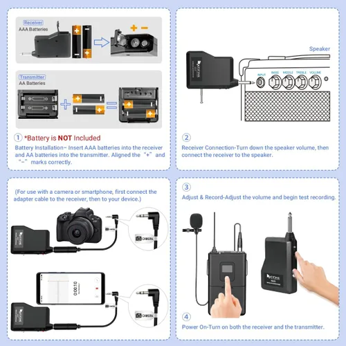 Vista 4 de FIFINE Sistema de Micrófono Inalámbrico, conjunto de micrófono inalámbrico con auriculares y micrófonos de solapa Lavalier, transmisor de cinturón