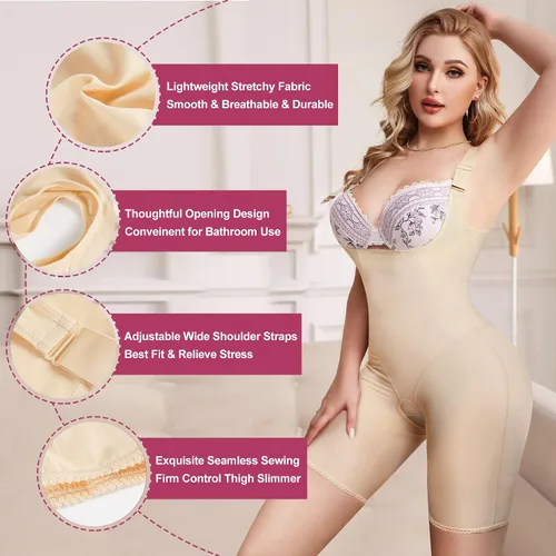 Vista 5 de MICOHPKLE Body Shaper de cuerpo completo para mujer, entrenador de cintura con control de barriga, busto abierto, muslo y levantador de glúteos