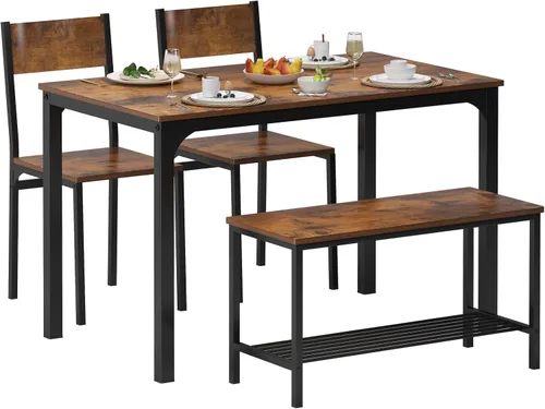 Vista 8 de DlandHome Juego de mesa de comedor para 4 mesas de cocina, mesa de cocina con sillas, juegos de mesa de comedor y sillas, mesa de comedor