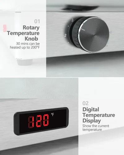 Vista 4 de 9QT - Juego de platos eléctricos para catering con control de temperatura, servidores y calentadores de bufé de acero inoxidable con tapa enrollable