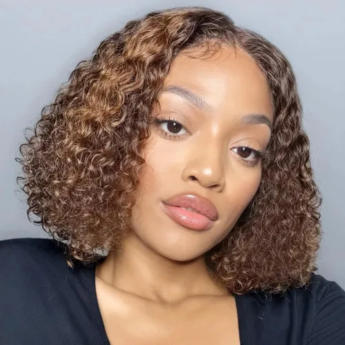 Vista 10 de Pelucas cortas de 10 pulgadas estilo Bob 13x4 con ondas profundas, peluca de pelo humano estilo Bob con encaje frontal HD de 200% de densidad