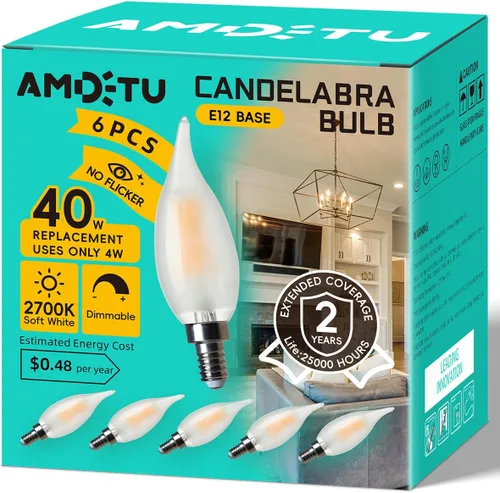 Vista 11 de AMDTU Bombilla LED E12 para candelabro de 25 W, lámpara esmerilada 2W = 20w 2700k blanco suave