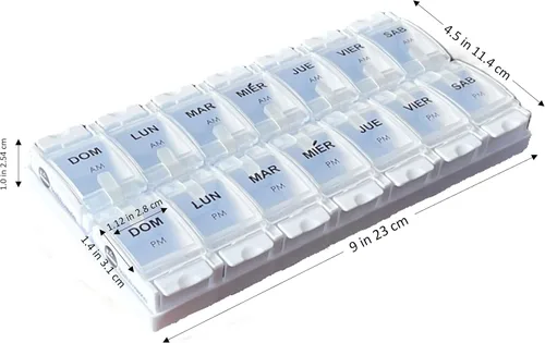 Vista 3 de Healthaccessories - Pastillero español para 7 días, dos veces al día, AM PM, organizador semanal de píldoras, organizador de píldoras