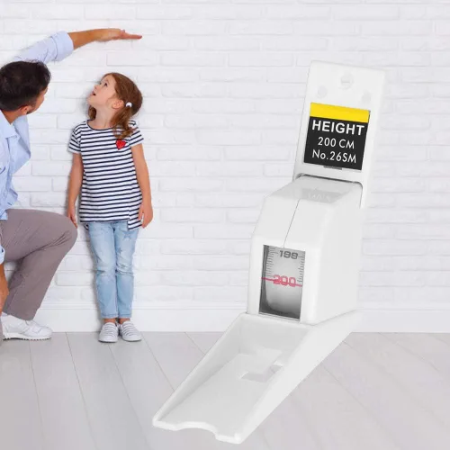Vista 2 de Medición de altura, medidor de estatura de crecimiento montado en la pared, cinta métrica de altura de metal retráctil para niños y adultos (blanco)
