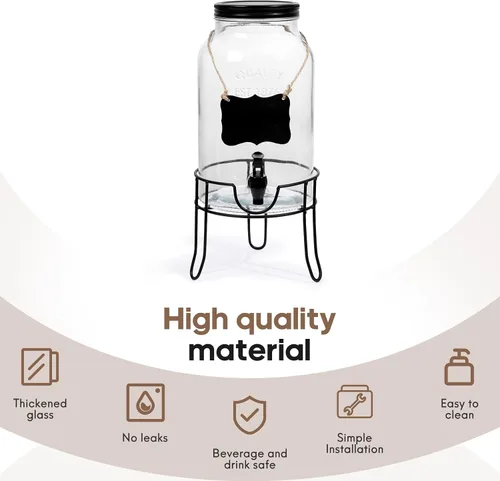 Vista 4 de Dispensadores de bebidas de vidrio de 1.5 galones para fiestas, dispensadores de bebidas heladas con soporte, dispensador de agua de vidrio