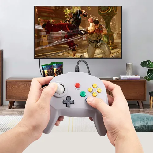 Vista 7 de KIWITATA N64 Mini USB Controller, Retro N64 Wired 64-bit PC Remote Upgraded Joystick Game Pad Controller for Windows PC MAC Linux Raspberry Pi Grey