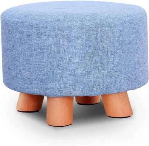 Vista 8 de Zapatero de 4 patas, taburete de madera maciza, taburete redondo de tela otomana, taburete de pie para sala de estar, sofá, reposapiés, oficina Verde