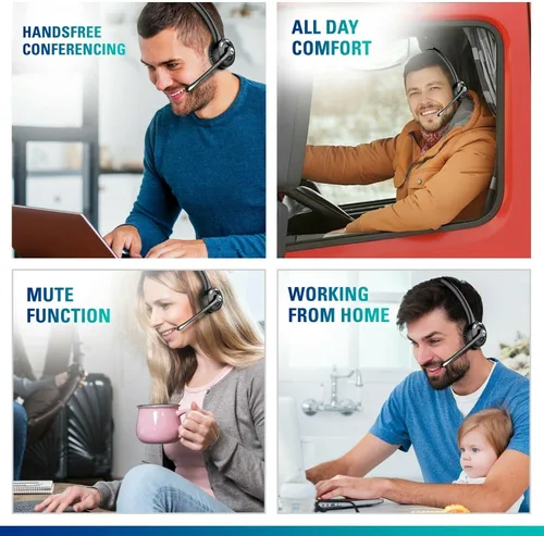 Vista 6 de Delton Auriculares Bluetooth Trucker 10X, auriculares inalámbricos con micrófono, sobre la cabeza con micrófono para Skype, centros de llamadas