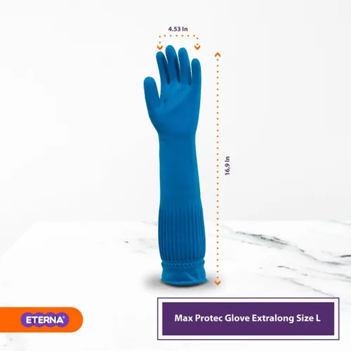 Vista 6 de ETERNA Guantes extra largos, guantes para limpieza de lavandería, cocina y hogar, efecto cepillo en los dedos, longitud más larga con funda