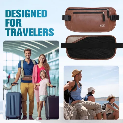Vista 13 de DAITET Cinturón de dinero, soporte para pasaporte, cartera de viaje oculta segura con bloqueo RFID, riñonera encubierta (negro), Negro, Rfid