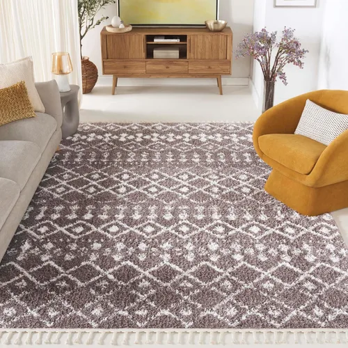 Vista 19 de SAFAVIEH Berber Fringe Shag Collection - Alfombra decorativa de 2 pies 2 pulgadas x 4 pies, color crema y gris oscuro, diseño que no desprende