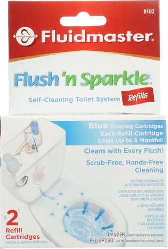 Vista 5 de Fluidmaster 8102P8 Flush 'n Sparkle Recambios del Sistema de Limpieza Automática de Taza de Inodoro, Azul Paquete de 2, Versión Mejorada