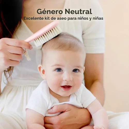 Vista 8 de Juego de cepillo y peine para cabello de bebé para recién nacidos - Juego de cepillos de madera para cabello de bebé con cerdas suaves de cabra