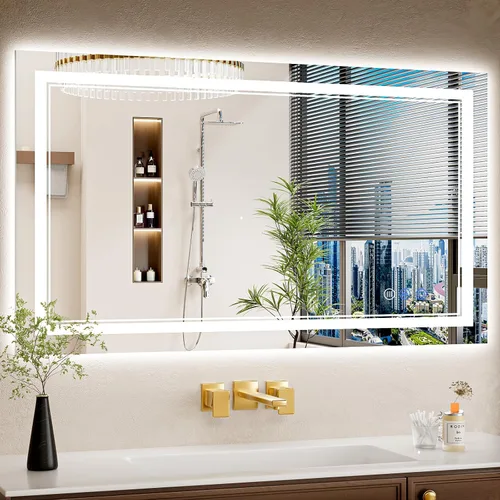 Vista 21 de Espejo de baño LED de 22 x 30 pulgadas con luces, antiniebla, retroiluminado + luz frontal, regulable, espejo de tocador LED para pared, espejo