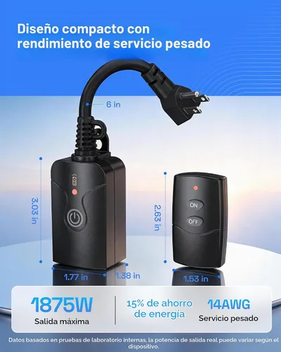 Vista 6 de HBN Control remoto inalámbrico para interiores y exteriores, salida de 3 clavijas, resistente a la intemperie, resistente a la intemperie, 15 A