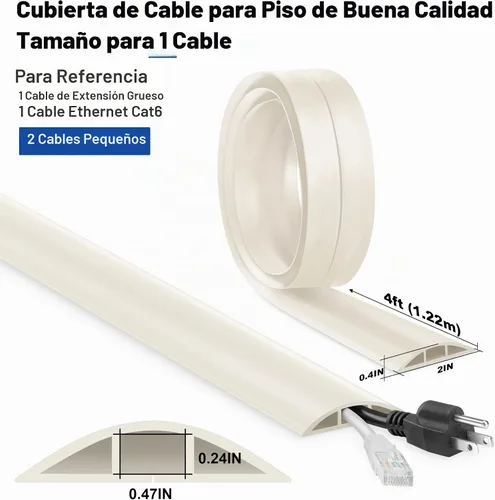 Vista 2 de Cubierta de cable de 4 pies, cubierta de cable beige para el suelo, cubierta de cable de extensión para cable de alimentación, organizador de cables