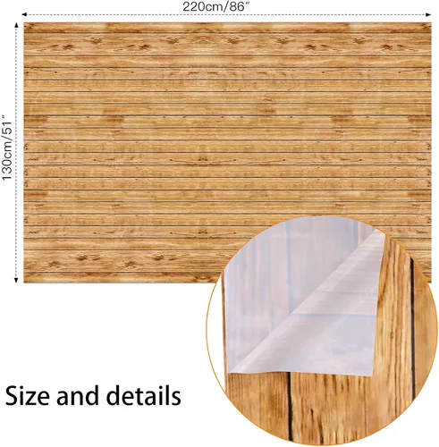 Vista 2 de PHOGARY Mantel rectangular con estampado de madera de grano de madera, 3 piezas, para decoración rústica, boda, baby shower, mantel rectangular
