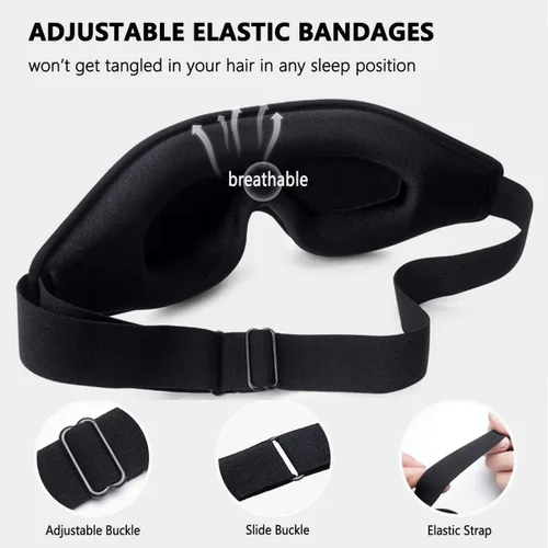 Vista 6 de Máscara de espuma viscoelástica 3D para dormir, 100% bloqueo de luz, para hombres y mujeres, cómodas cubiertas para dormir con presión ocular cero