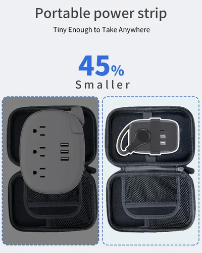 Vista 2 de NTONPOWER - Regleta de alimentación de viaje con puerto USB C, pequeña con enchufe plano, cable de extensión de viaje de múltiples enchufes, regleta