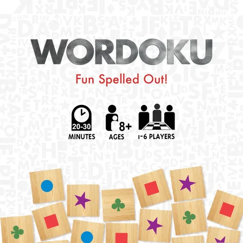 Vista 3 de Wordoku Fun Spelled Out - Crucigrama Sudoku Word Puzzle Juego de mesa para juego familiar, juego de cerebro nocturno con azulejos de madera de 1 a 6
