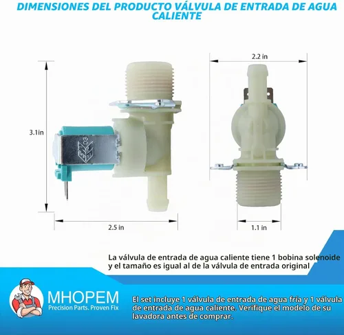 Vista 4 de Válvula de entrada de agua de lavadora para Samsung WF42H5000AW/A2