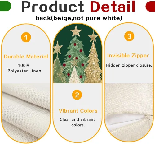 Vista 3 de RABUSOFA Fundas de almohada con árbol de Navidad de 18 x 18 pulgadas, decoración de invierno con acuarela de Navidad, estrellas doradas, funda