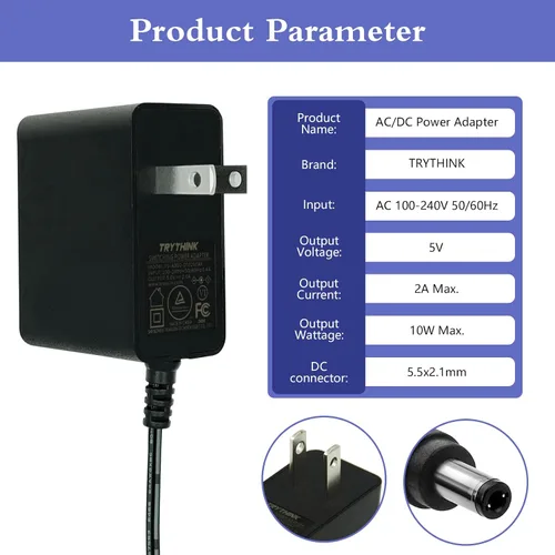 Vista 9 de Adaptador de fuente de alimentación de 5 V, 2 A, 1 A, 0,8 A, 0,5 A, adaptador de 10 W, adaptador de CA/CC de 100-240 V CA a CC 5 V con enchufe
