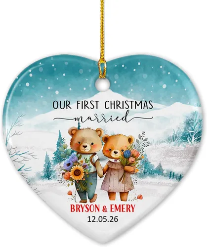Vista 12 de Adorno de cerámica de 2 años de Navidad 2025, adorno de cerámica personalizado para parejas, regalo para parejas, aniversario, boda, señor Sra.