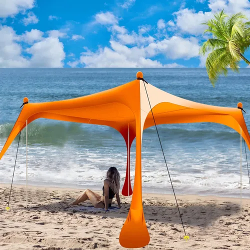 Vista 9 de Buheco - Tienda de campaña de playa, toldo desplegable de 7 x 7.5 pies, refugio solar UPF50+ con 4 postes plegables, bolsa de transporte portátil