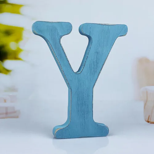 Vista 32 de Letras de madera azul rústica de 6 pulgadas, letras de madera sin terminar para pared, letras decorativas azules retro de pie, decoración de tablero