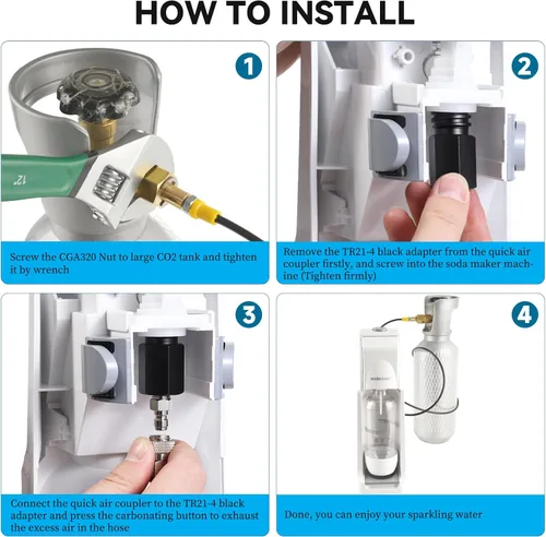 Vista 5 de Adaptador directo de cilindro de CO2 para tanque de CO2 con manguera de alta presión de 60 pulgadas, conector de fabricante de soda de agua