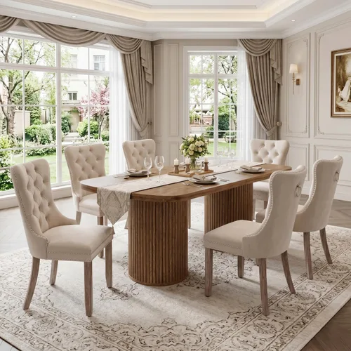 Vista 31 de Mesa de comedor extra larga de 78.7 pulgadas para 6-10 personas, mesa de cocina moderna con bases estriadas, mesa de comedor rectangular de granja