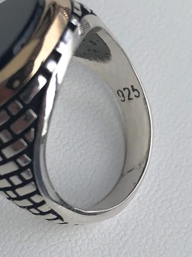 Vista 4 de Anillo de plata de ley 925 sólida para hombre, color ónix negro, talla 7-13, Metal, Ónix