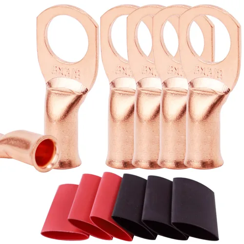 Vista 43 de TKDMR - Kit de 264 piezas de extremos de cable de batería, 132 piezas de terminales de anillo de lengüetas de cable de cobre resistentes AWG 8 6 4 2