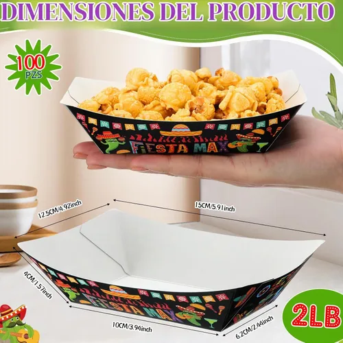Vista 2 de Gejoy - 100 bandejas de papel mexicano para tacos de 2 libras, clásico