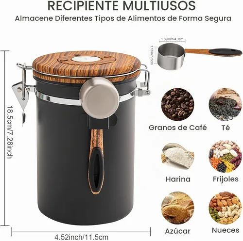 Vista 5 de TEDSWAIT Recipientes herméticos para café, contenedor de almacenamiento de granos de café de cocina de acero inoxidable con cuchara, rastreador