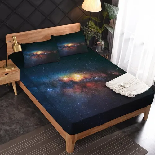 Vista 2 de Galaxy Sheets - Juego de sábanas de tamaño individual, sábanas de microfibra suave y bolsillo profundo, sábanas y fundas de almohada estampadas sin