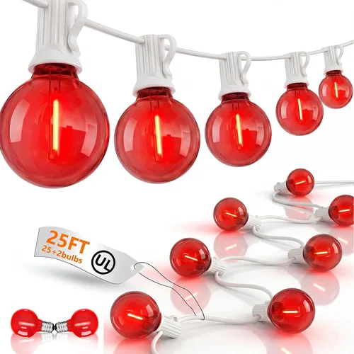 Vista 30 de Guirnalda de luces LED para exteriores, G40, de 25 pies, impermeable, con 27 bombillas inastillables, luces colgantes de decoración de Navidad al