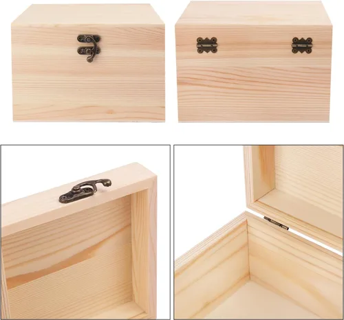 Vista 3 de GNIEMCKIN Paquete de 4 cajas de madera, cajas de madera sin pintar sin terminar para manualidades, proyectos de bricolaje y almacenamiento de joyas