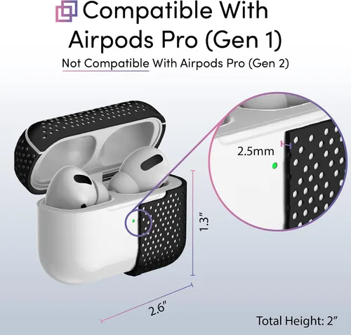 Vista 7 de TalkWorks Funda para AirPods Pro con llavero – Funda protectora de silicona dura para AirPods, llavero con clip, mosquetón de carga inalámbrica Negro
