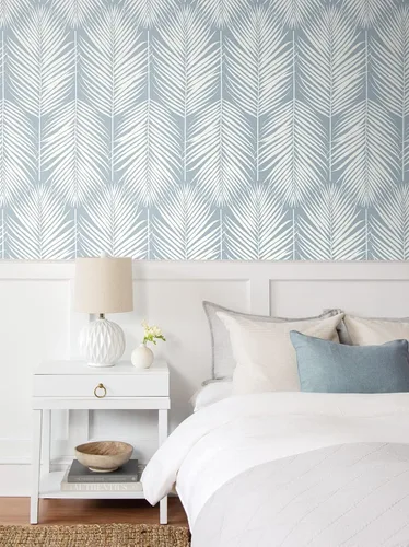 Vista 2 de Palm Silhouette Coastal Papel pintado prepegado (azul claro)