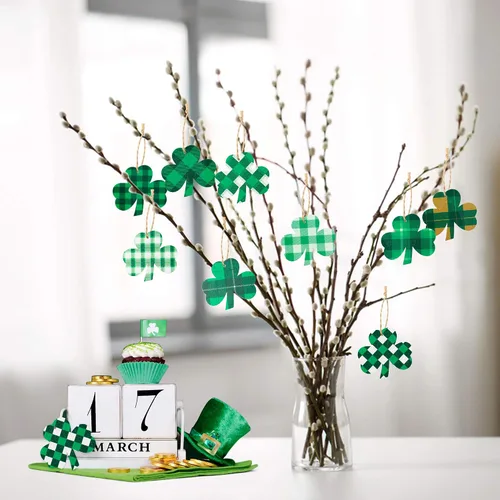 Vista 5 de WATINC Paquete de 25 adornos de madera de trébol, estilos clásicos del día de San Patricio, colgante de madera con recortes en forma de trébol