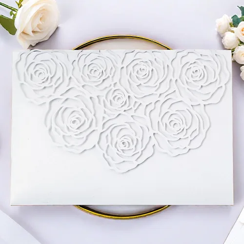 Vista 13 de Página interior personalizada, cortada con láser, bolsillo para tarjetas de invitaciones de boda con sobre para fiesta de cumpleaños, invitación
