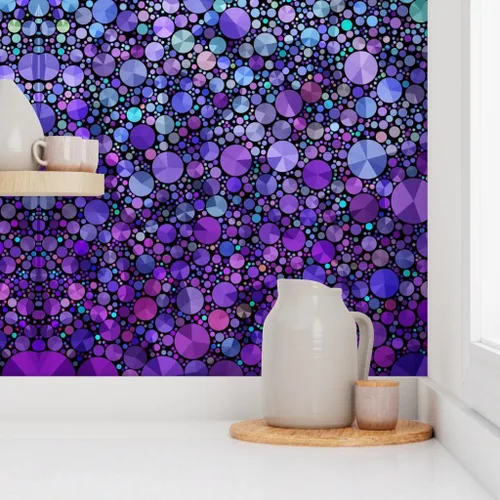 Vista 8 de Papel tapiz para despegar y pegar, formas de círculos morados, negro, geométrico, abstracto, amor, papel tapiz extraíble personalizado por